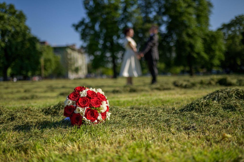 Crveni buket cvijeća na travi - Fotosvijet Studio